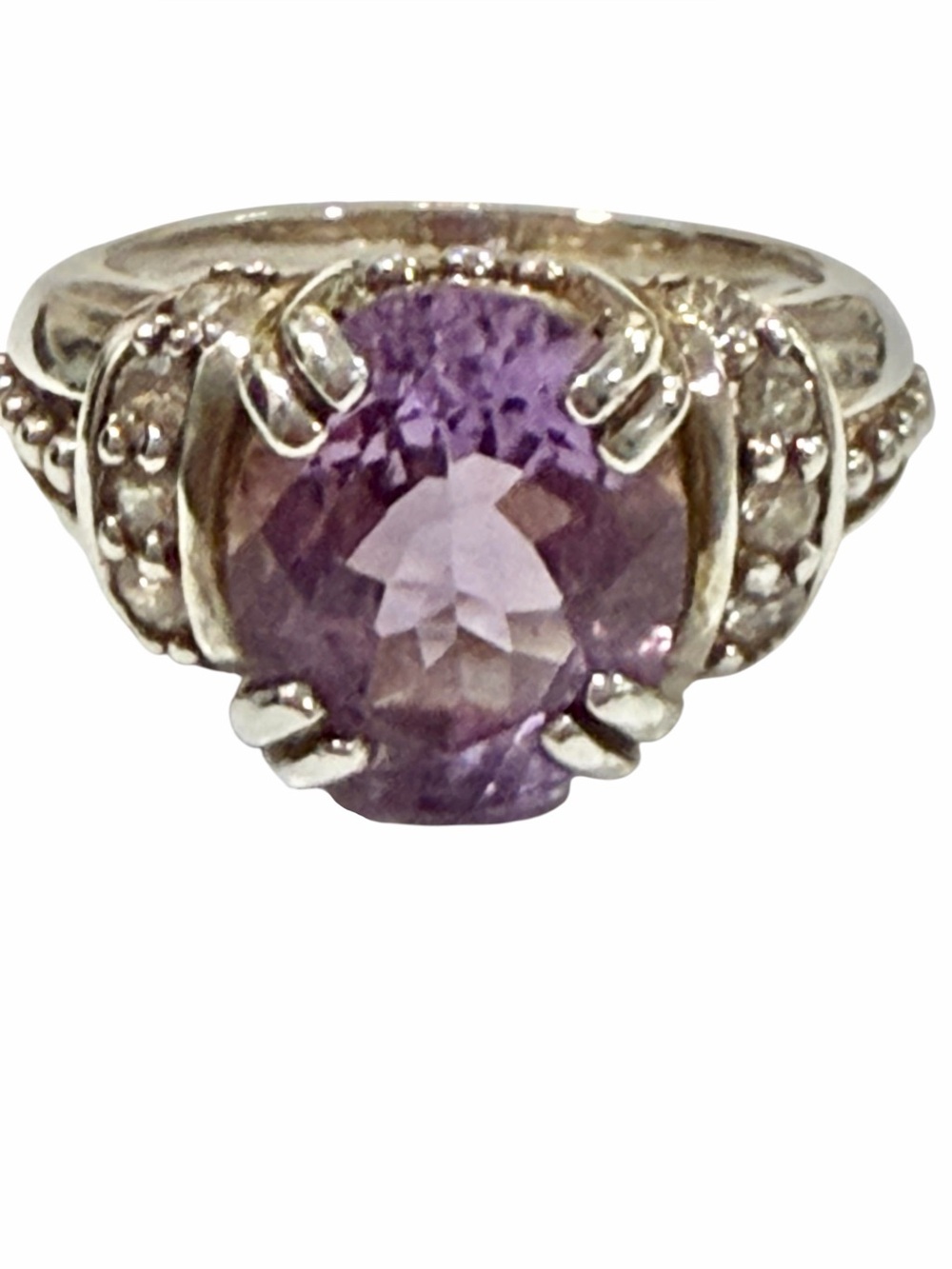 Authentic Judith Ripka Sterling
Silver Oval Amethyst & Diamonique
Statement Ring